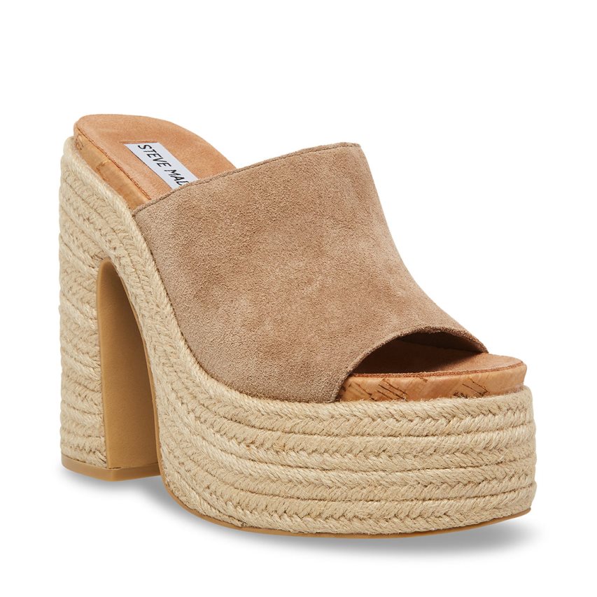 Light Brown Steve Madden Becca Suede Women's Platform Sandals | PH 9820FTC